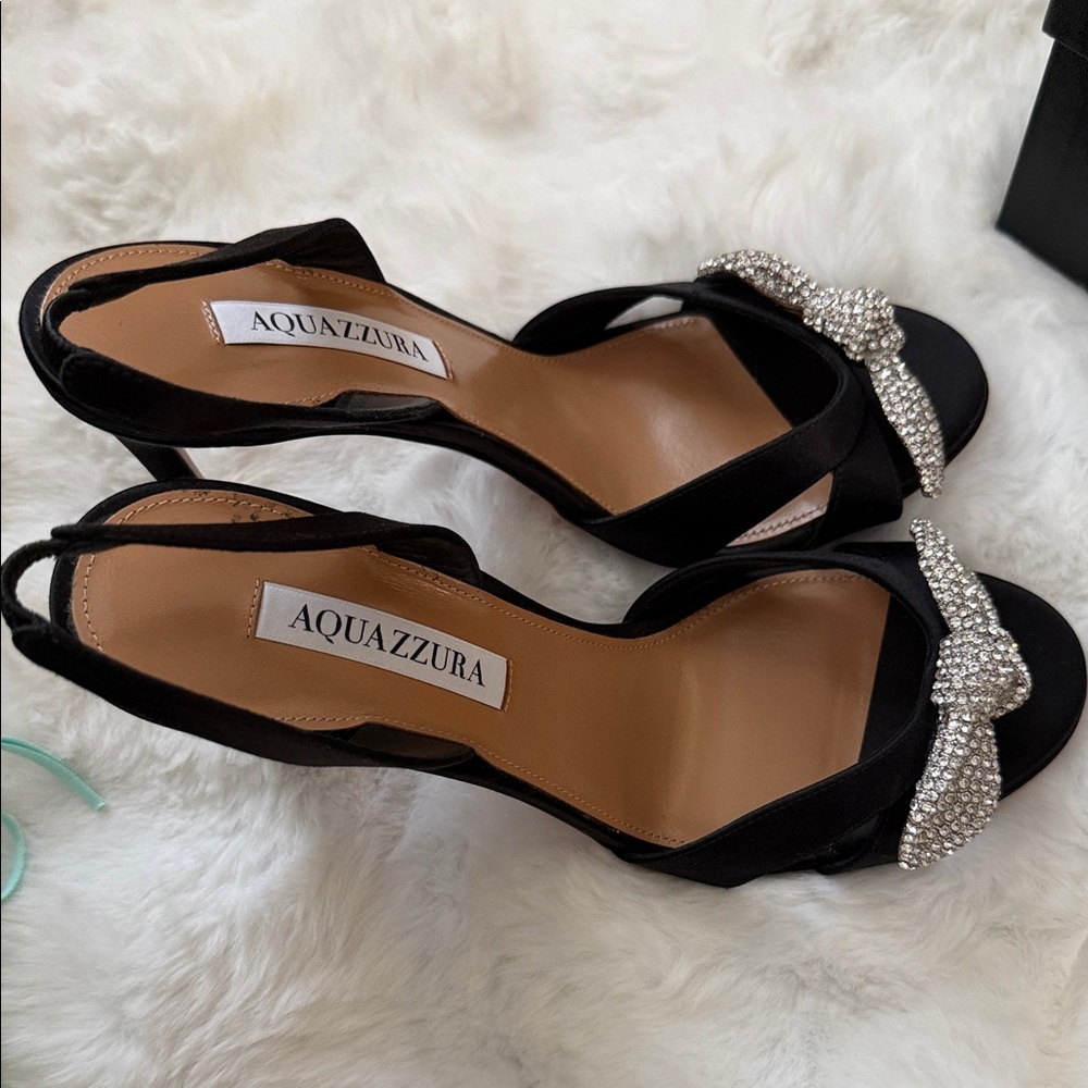 Aquazzura Elegant Black Heels with Crystal Bow